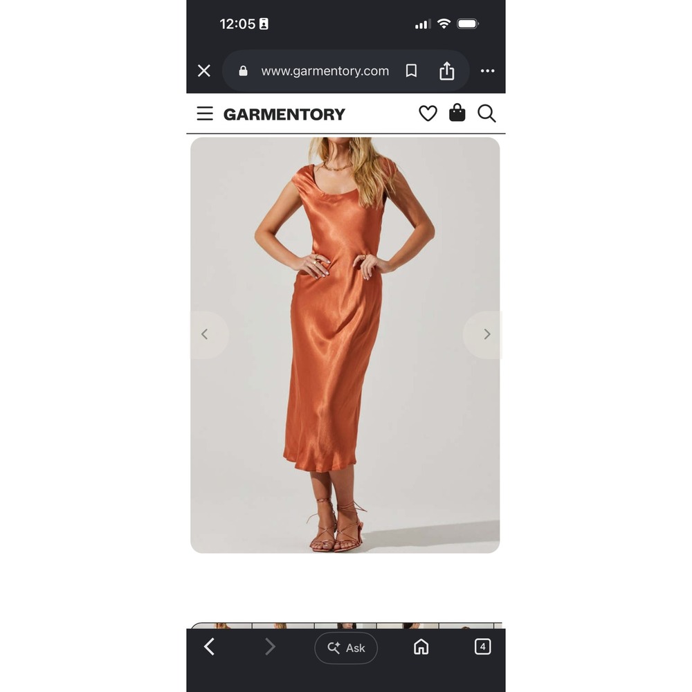 ASTR The Label Midi Dress Medium Rust Orange Satin Open Tie Back Cap Sleeve - Picture 7 of 9